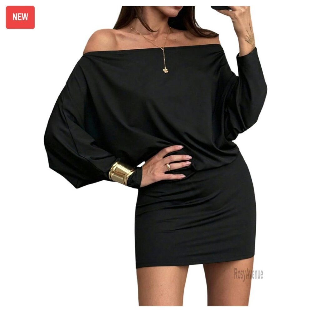 Off Shoulder Long Sleeve Bodycon Mini Dress - Stretchy Fall Outfit